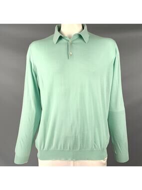 MALO Size XXL Mint Green Knit Wool Polo Pullover